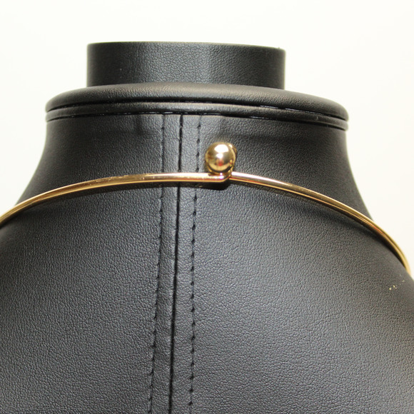 Gold Tone Round Modern Circlet Choker Cuff Hook and Ball Clasp 5.5" Diameter - Picture 2 of 4